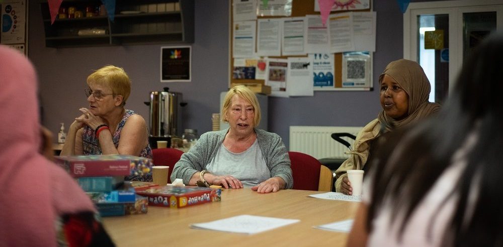 A group of volunteers at a table