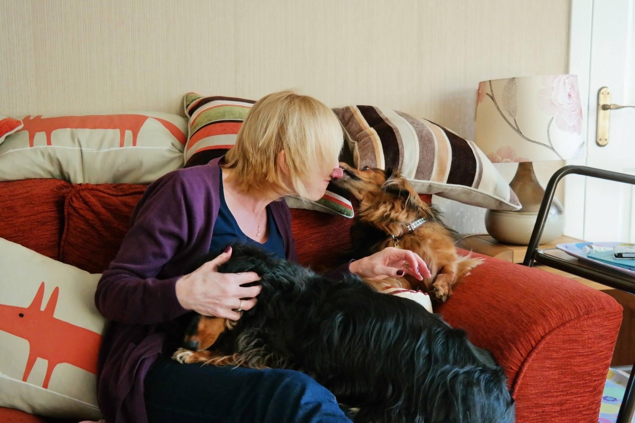 Janice with her dogs George and Poppy in 2014