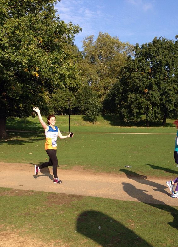 A woman takes part in the Royal Parks Half Marathon in aid of the Brain & Spine Foundation