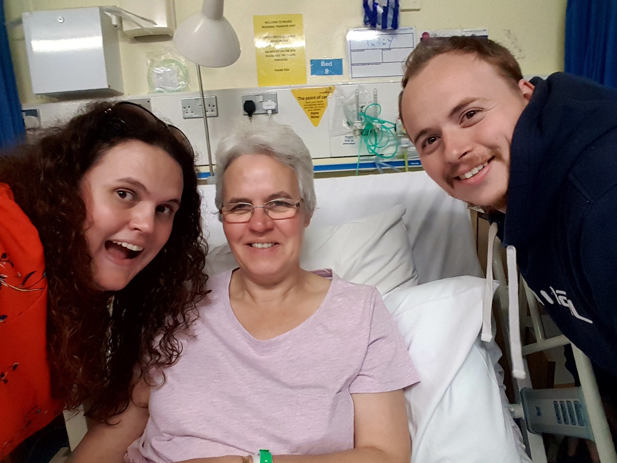 Tracy in hospital with her family